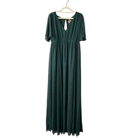 Show Me Your Mumu Emily Empire Maxi Dress Short Sleeves V-Neck Green Large NWT - Picture 1 of 8
